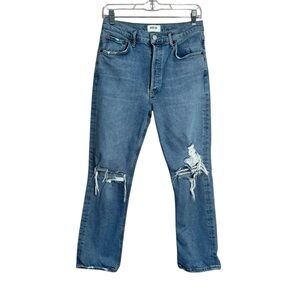 AGOLDE Riley High Rise Straight Crop in Whiplash Denim Blue Jeans 28 A5